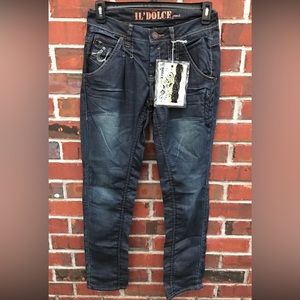NWT IL’ Dolce Womens Jeans Size 28/30 Straight Baggy Fit Zippers Buckles Blue